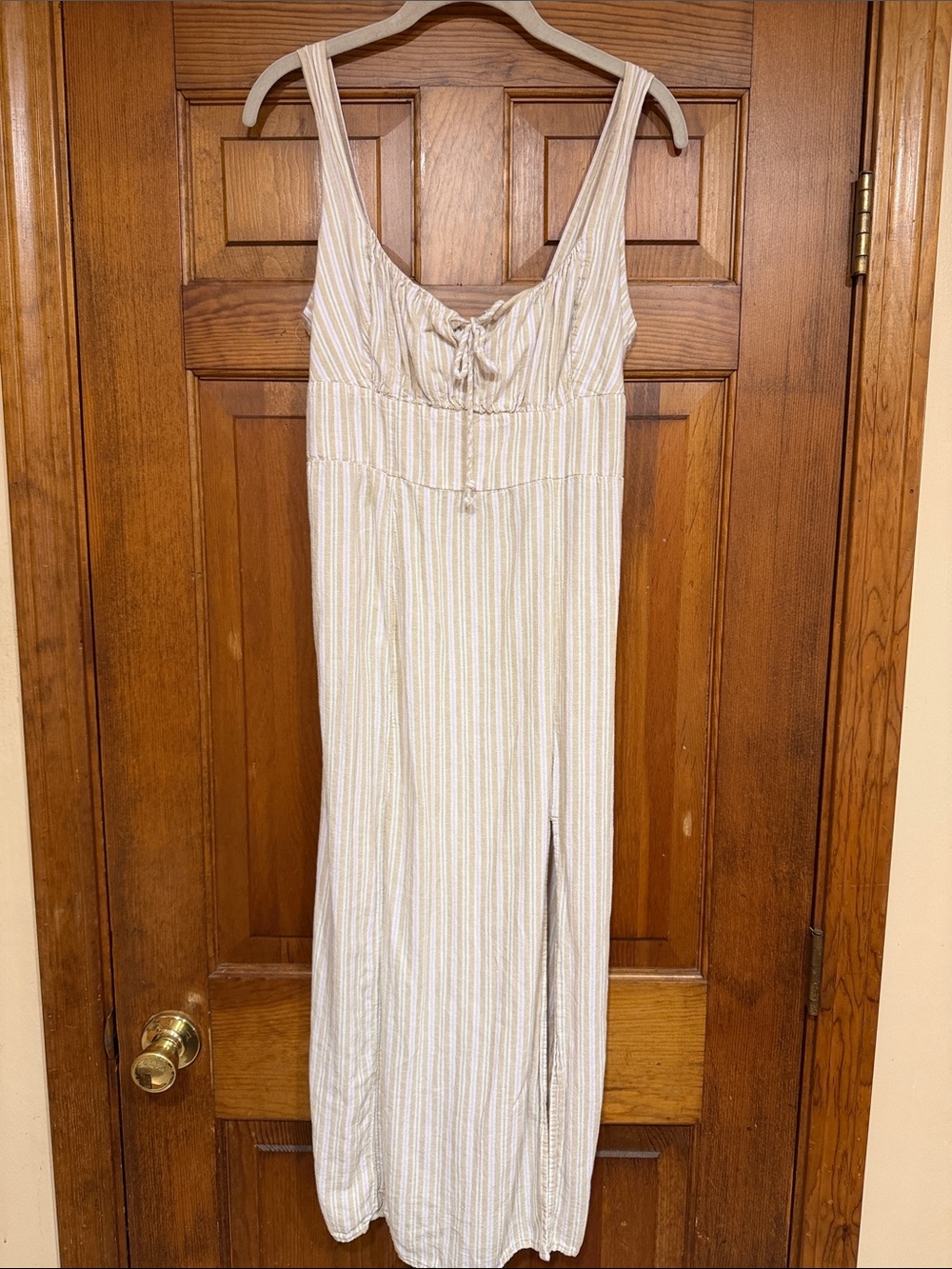American Eagle Outfitters Cream and Yellow Linen Striped Dress